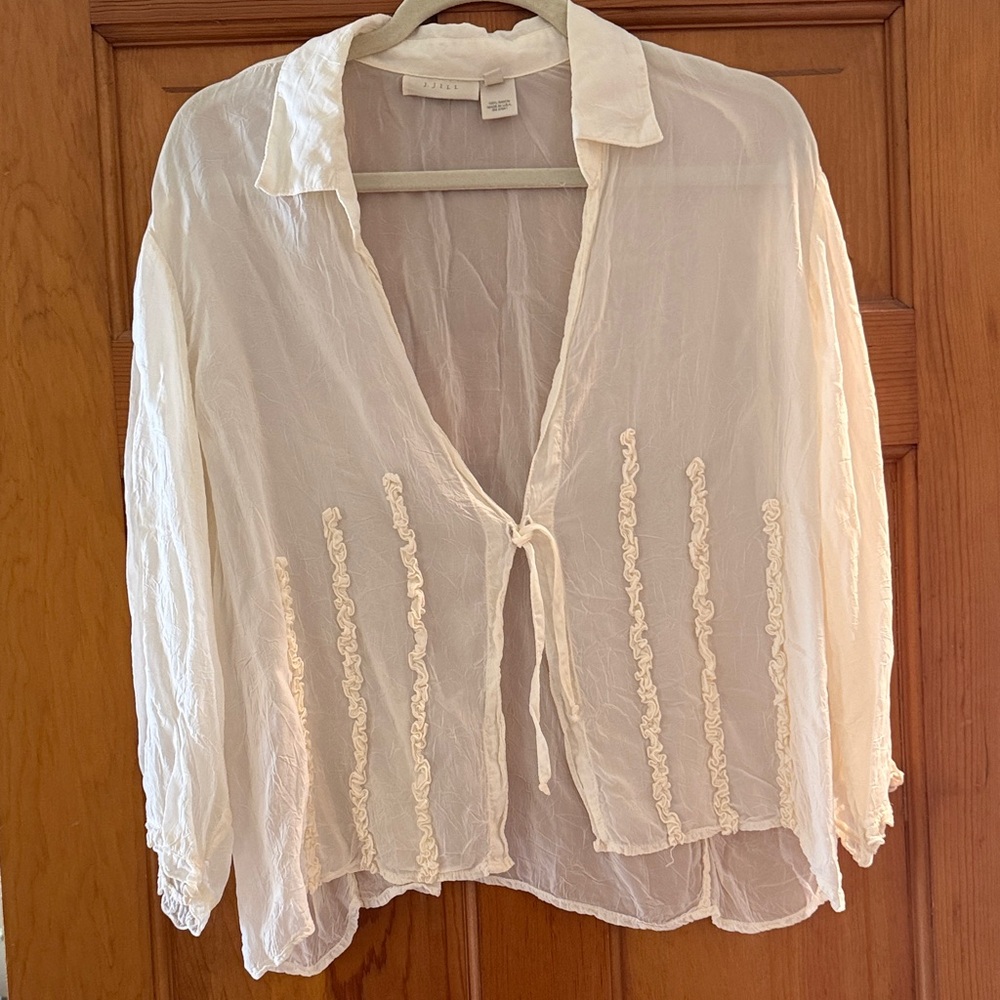Cream Tie-Front Tunic with Embroidered Trim